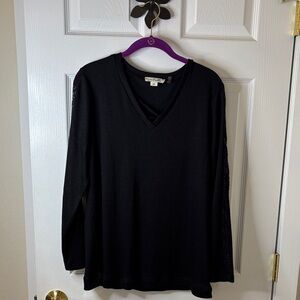 Simply Noelle Black V-Neck with Cross-Over Detail Lace Embellished Long Sleeves